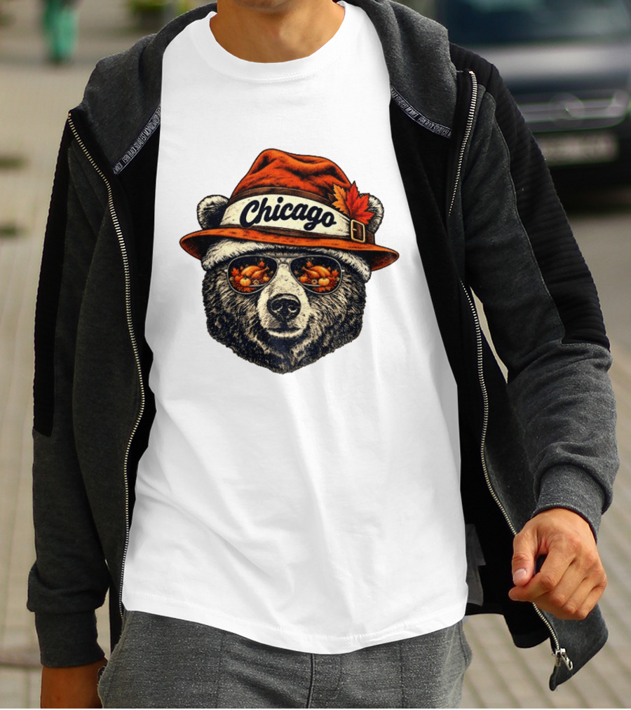 Chicago Bear Sunglasses With Thanksgiving Turkey Reflection Hat T-Shirt