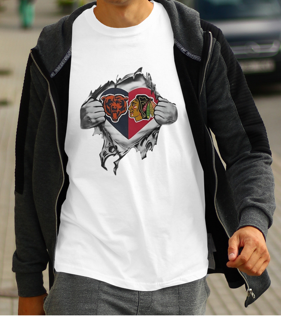 Chicago Bears Blackhawks Heart Fusion T-Shirt