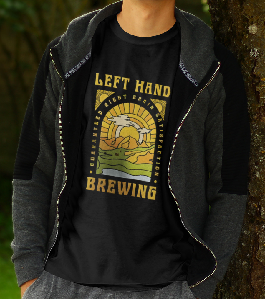 Left Hand Brewing Guaranteed Right Brain Satisfaction Sunburst River Landscape T-Shirt
