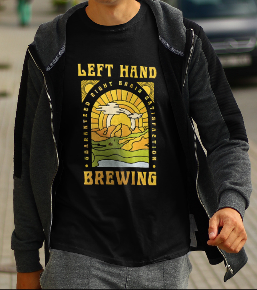 Left Hand Brewing Guaranteed Right Brain Satisfaction Sunburst River Landscape T-Shirt