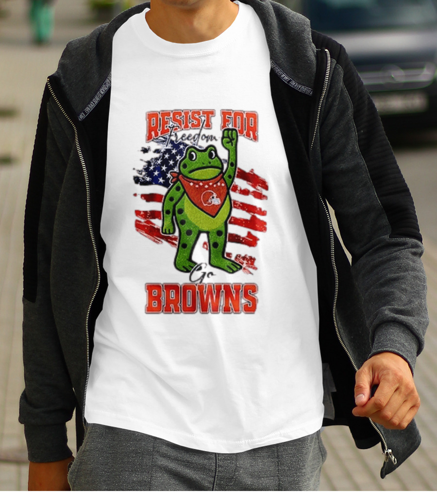 Resist For Cleveland Browns Portland Frog American Flag T-Shirt