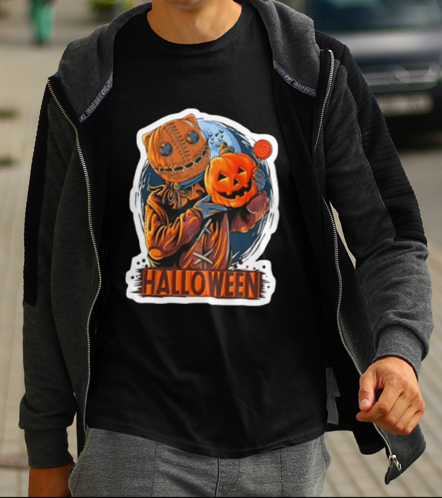 Halloween Sackman Pumpkin Lollipop Full Moon T-Shirt