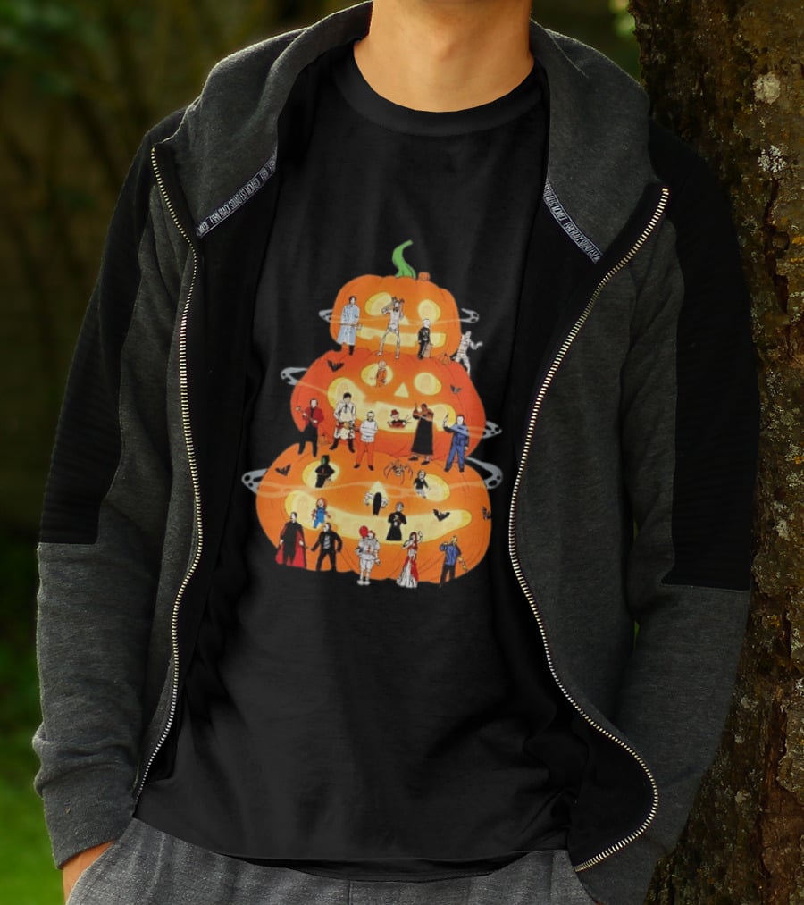 Horror Movie Icons Halloween Pumpkin Stack Villains T-Shirt