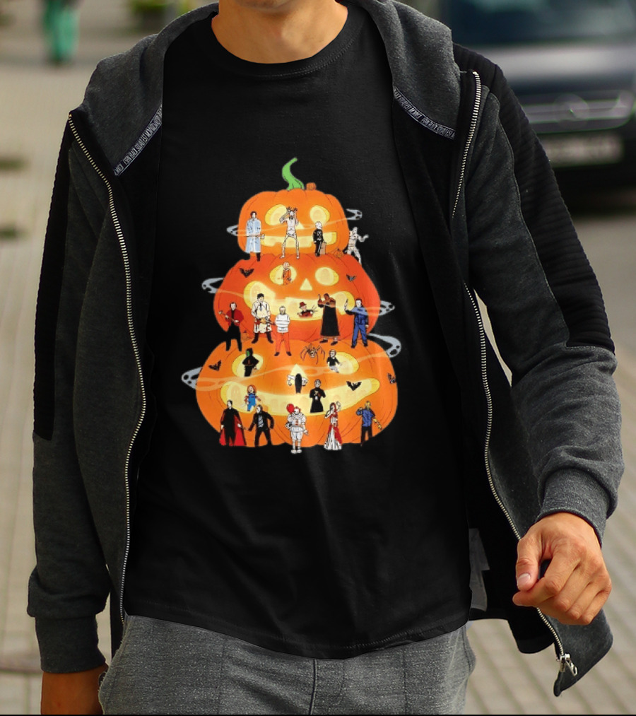Horror Movie Icons Halloween Pumpkin Stack Villains T-Shirt
