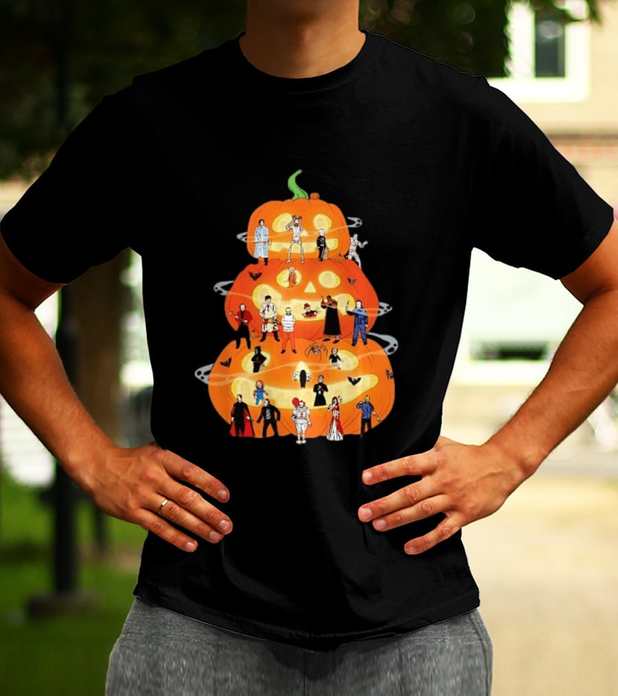 Horror Movie Icons Halloween Pumpkin Stack Villains T-Shirt