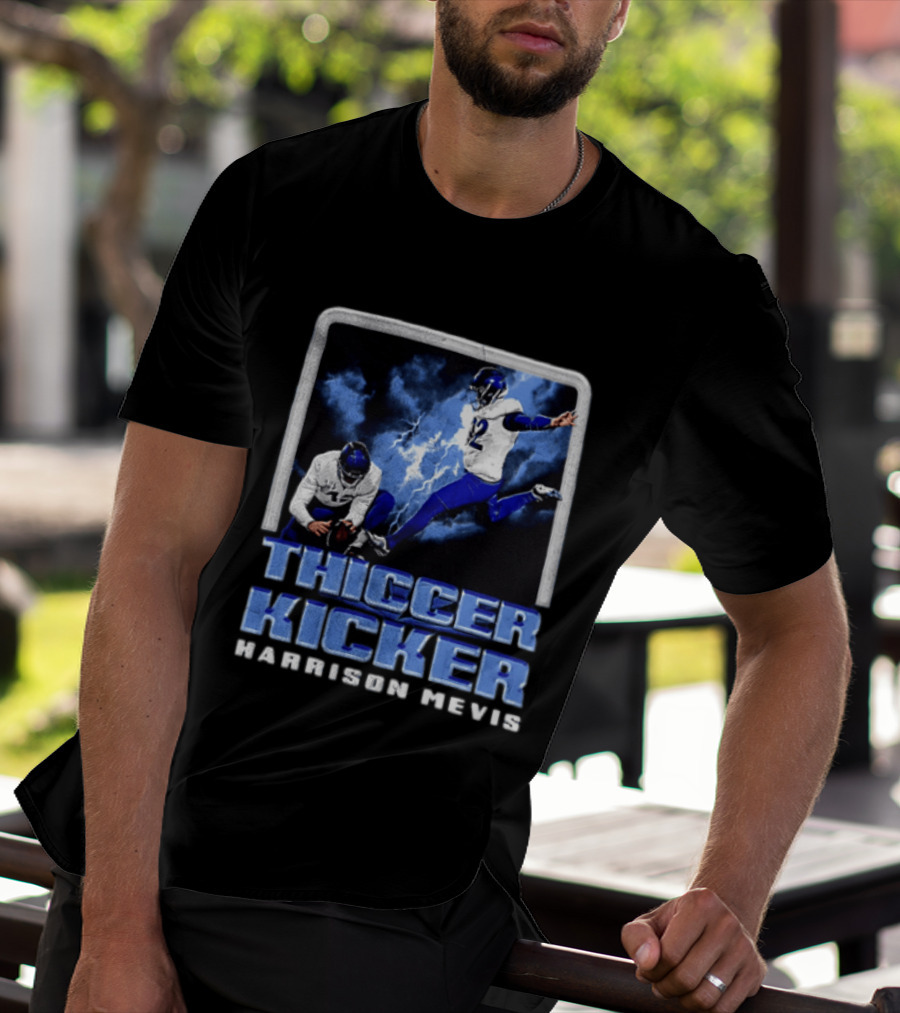 Harrison Mevis Thiccer Kicker Football Action And Lightning T-Shirt