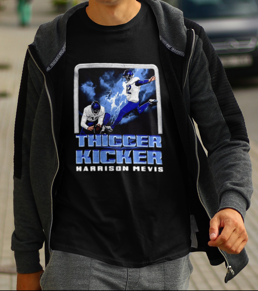 Harrison Mevis Thiccer Kicker Football Action And Lightning T-Shirt