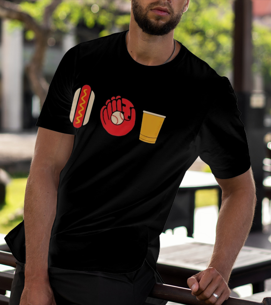 Hot Dog Baseball Glove Beer Chowlahoadz Stadium Food T-Shirt