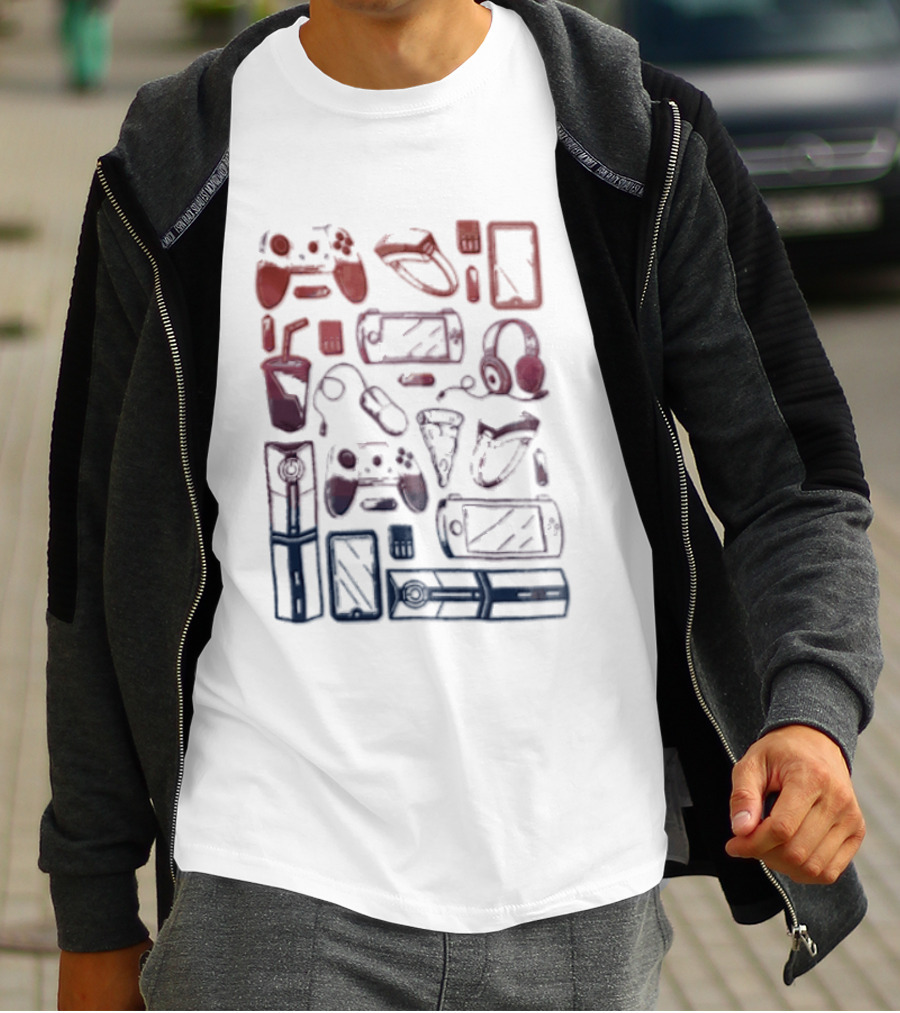 Gaming Console Controllers And Snacks Collage T-Shirt