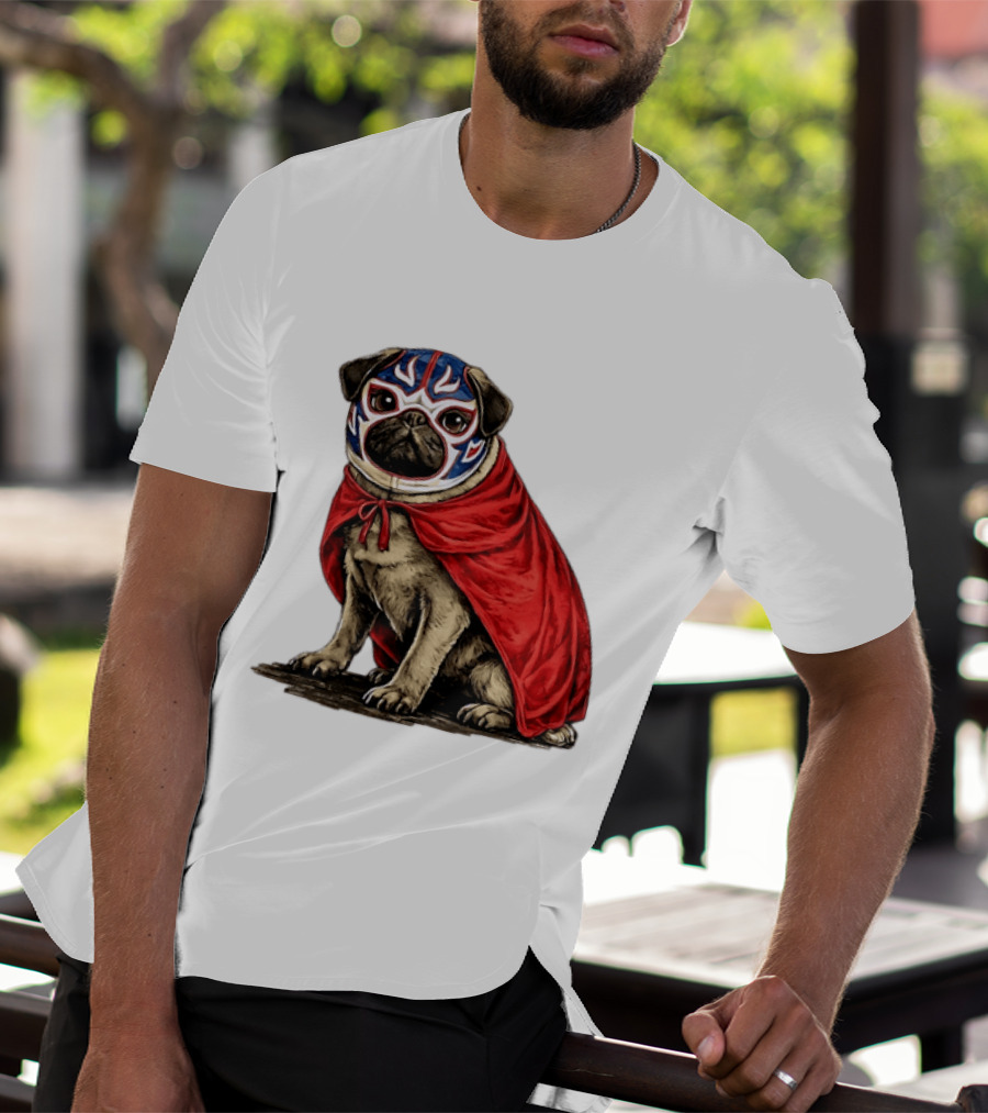 Lucha Libre Pug Red Cape Mexican Wrestling Dog Mask T-Shirt