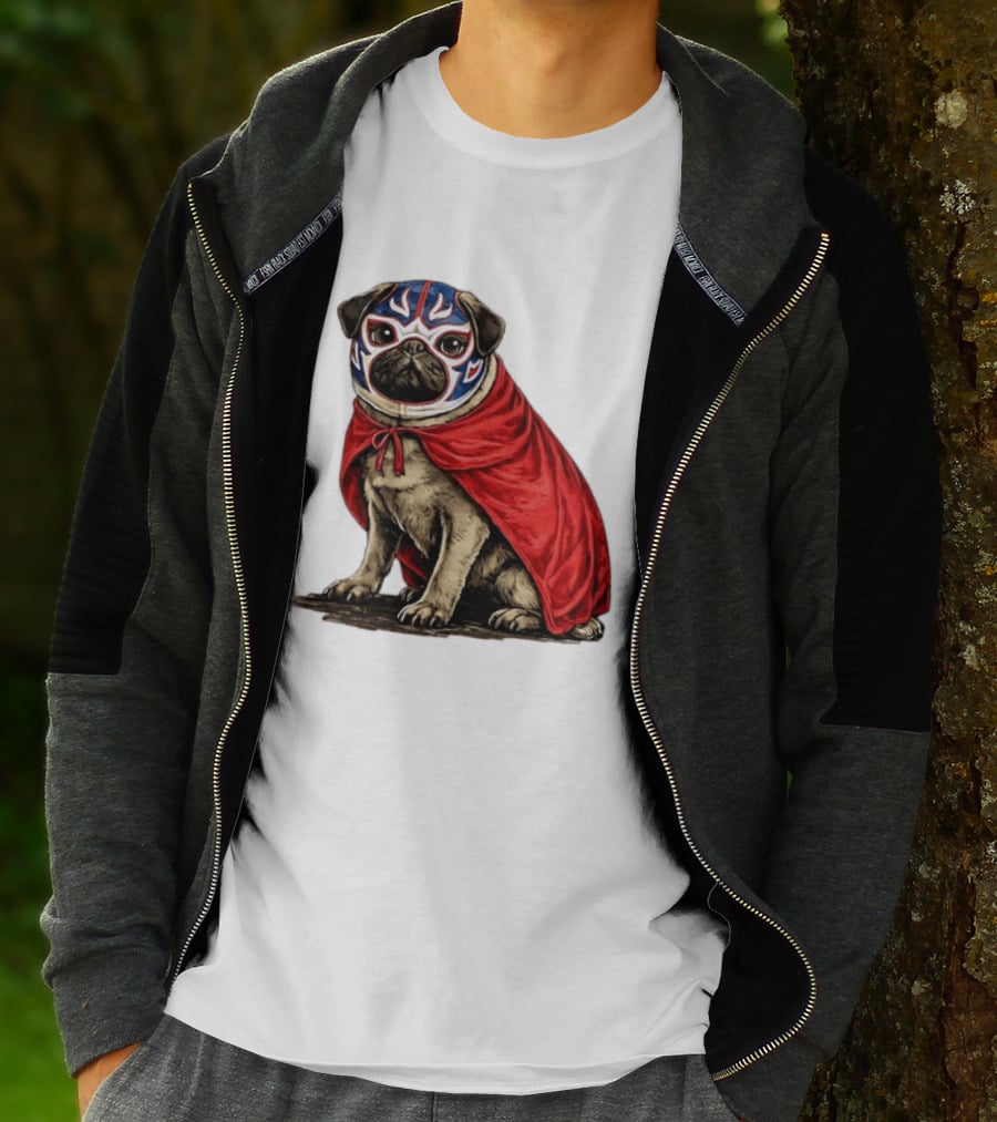 Lucha Libre Pug Red Cape Mexican Wrestling Dog Mask T-Shirt
