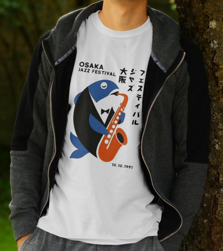 Osaka Jazz Festival 10.10.1991 Saxophone Playing Fish T-Shirt