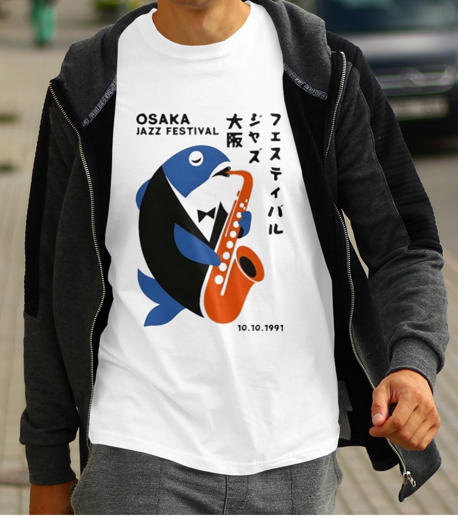Osaka Jazz Festival 10.10.1991 Saxophone Playing Fish T-Shirt