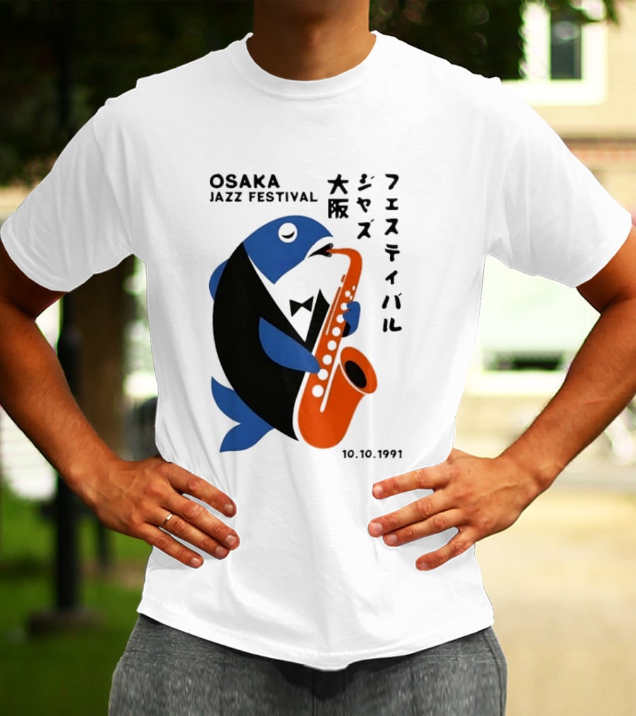 Osaka Jazz Festival 10.10.1991 Saxophone Playing Fish T-Shirt