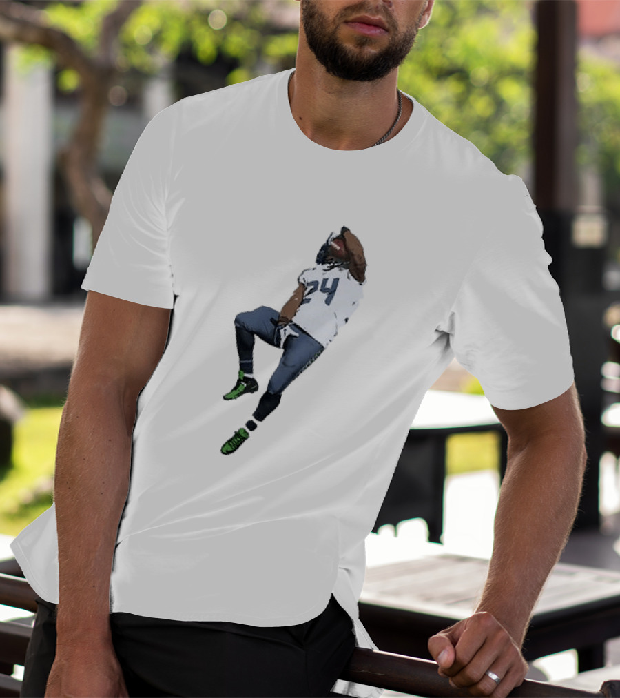 Seattle Seahawks Marshawn Lynch Number 24 Beast Mode Action Pose T-Shirt