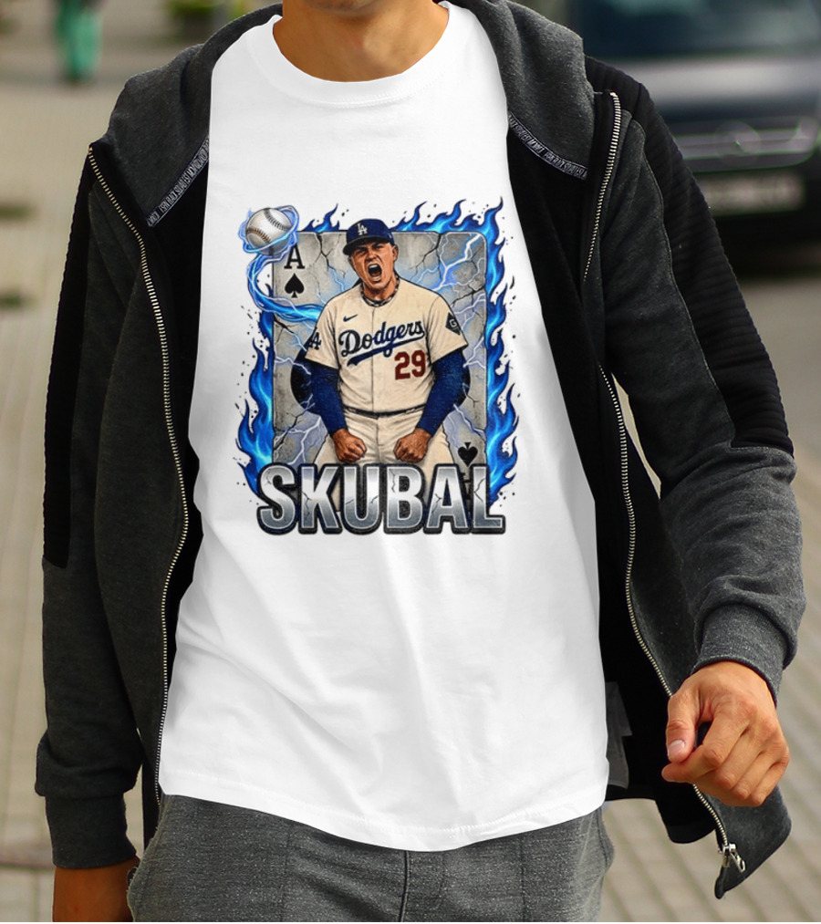 Skubal 29 Dodgers Ace Pitcher Playing Card Flames And Spade T-Shirt