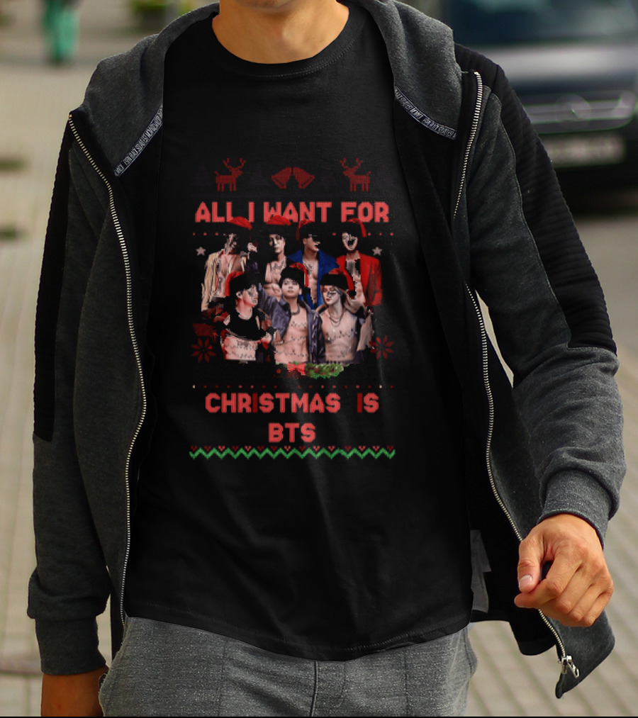 All I Want For Christmas Is BTS Ugly Sweater Holiday T-Shirt