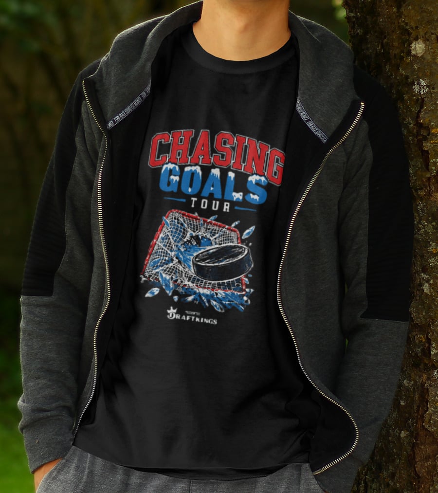 Chasing Goals Tour Hockey Net Puck Barstool Sports Spittin Chiclets T-Shirt