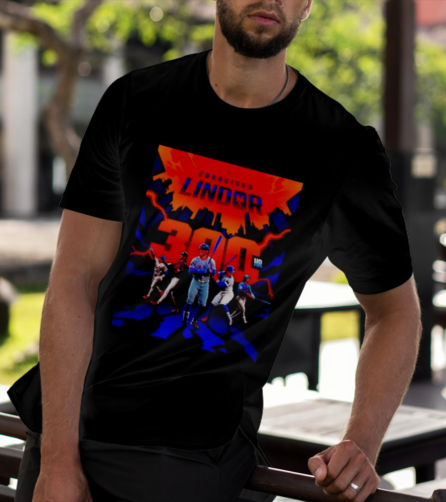 Francisco Lindor New York Mets 300 HR City Skyline Baseball Milestone T-Shirt
