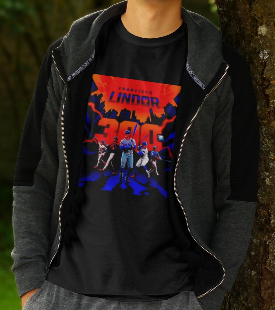 Francisco Lindor New York Mets 300 HR City Skyline Baseball Milestone T-Shirt