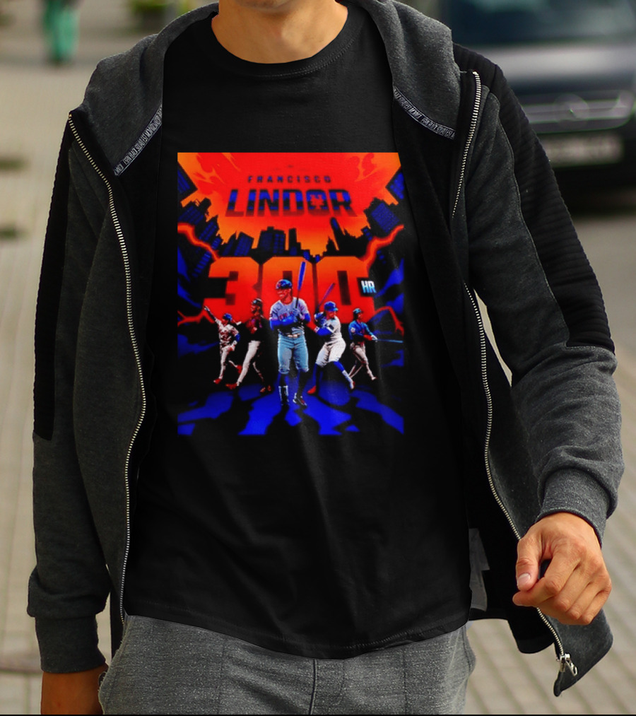 Francisco Lindor New York Mets 300 HR City Skyline Baseball Milestone T-Shirt