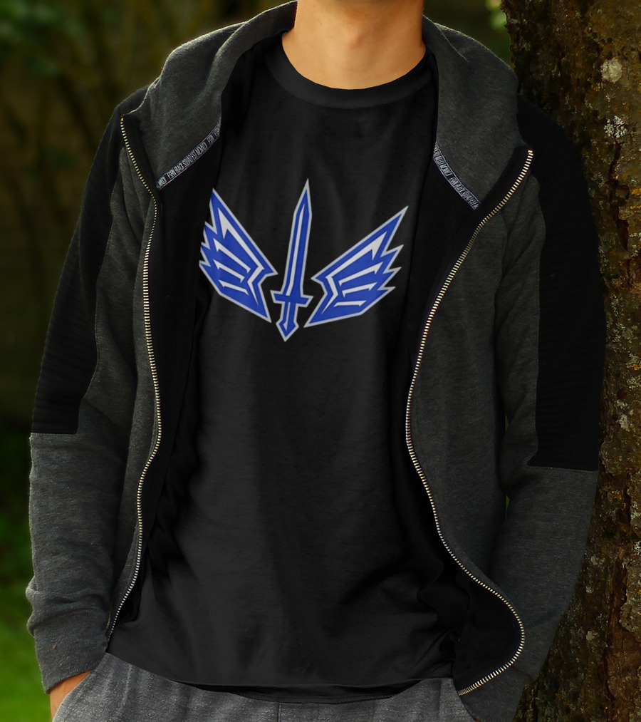 Winged Sword Blue Angular Fantasy T-Shirt