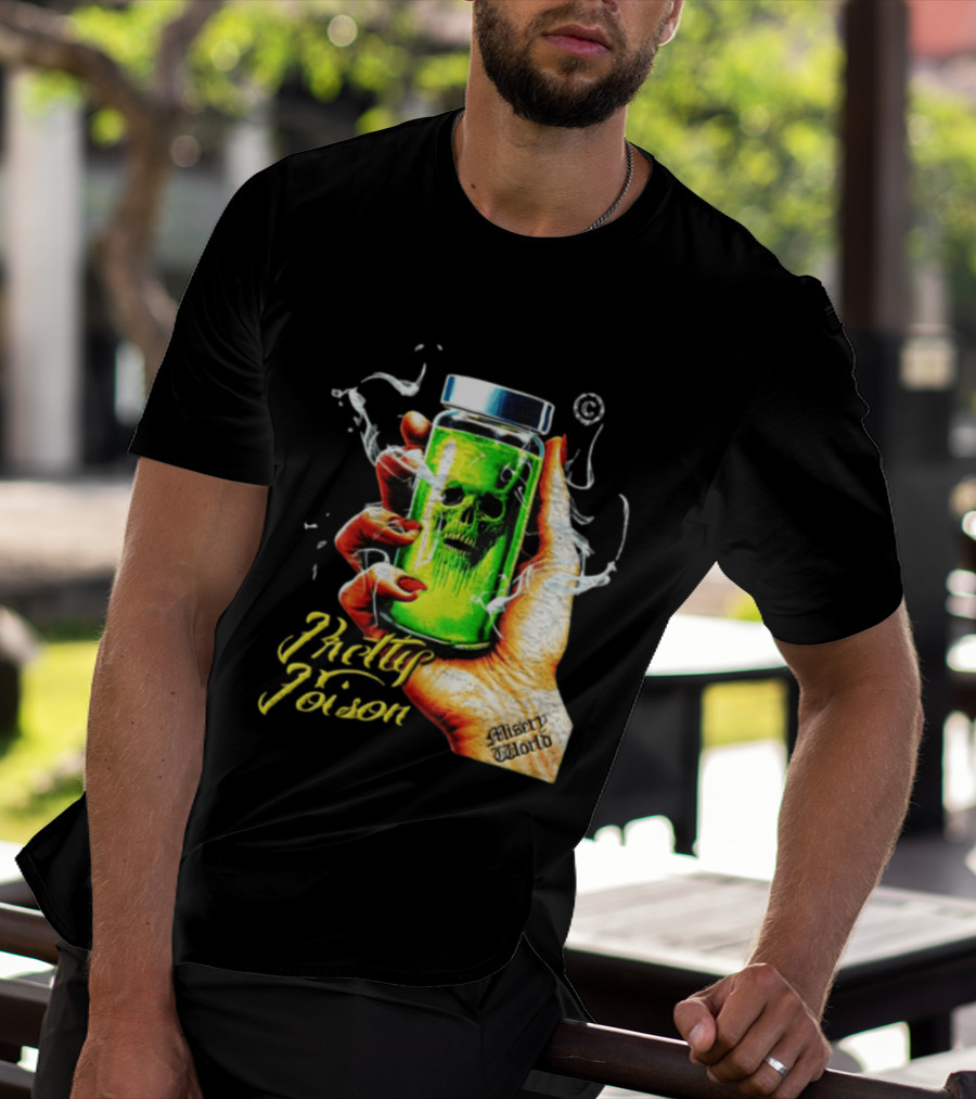 Pretty Poison Misery World Skull Bottle In Hand T-Shirt