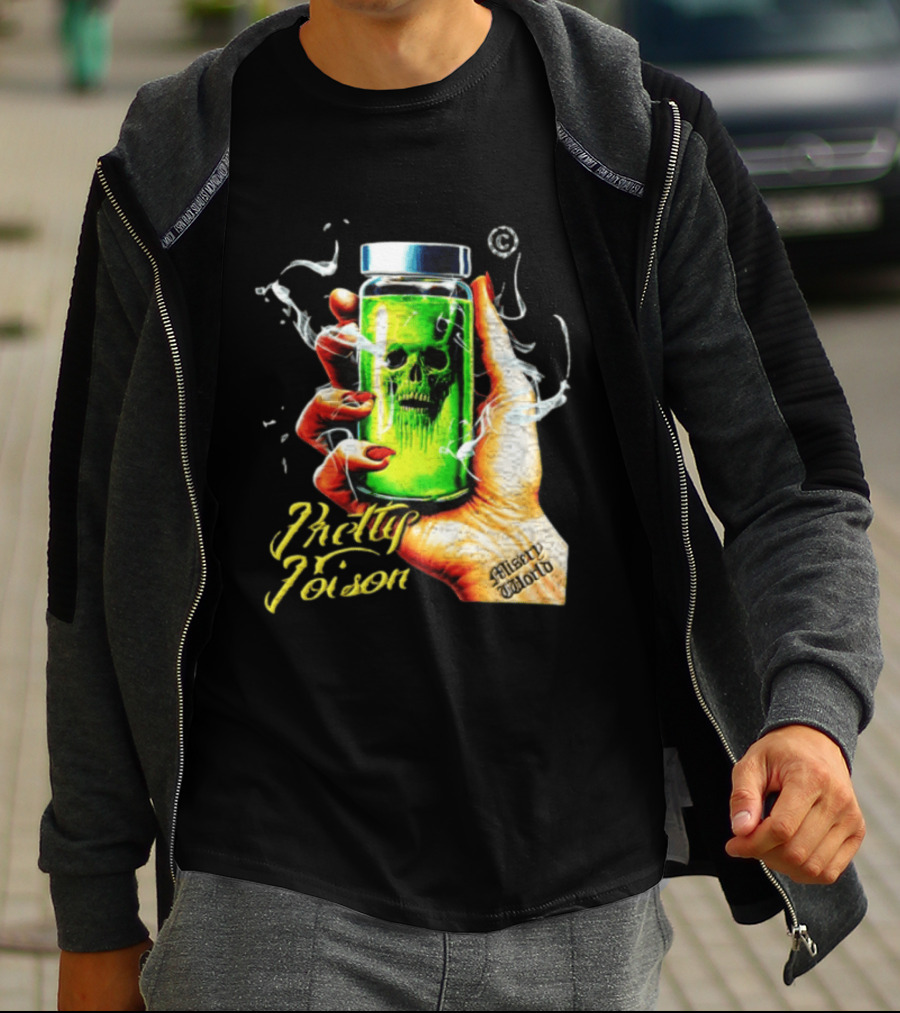 Pretty Poison Misery World Skull Bottle In Hand T-Shirt