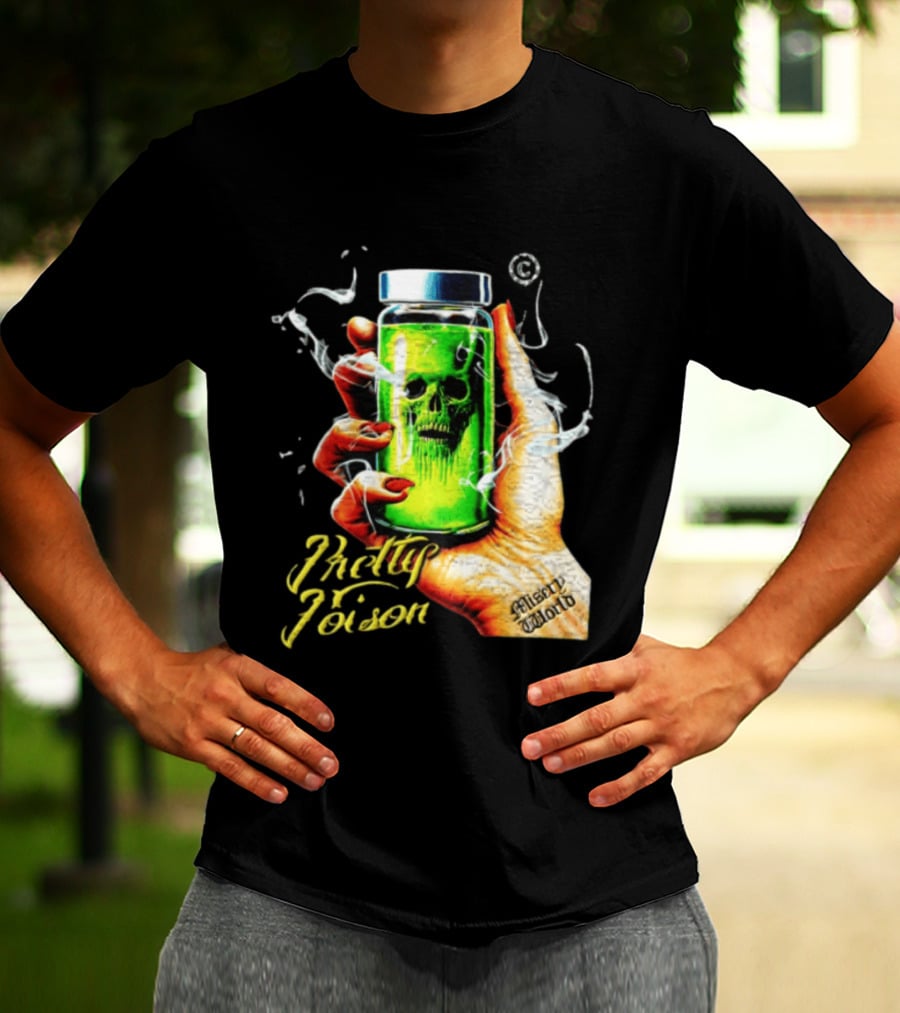 Pretty Poison Misery World Skull Bottle In Hand T-Shirt
