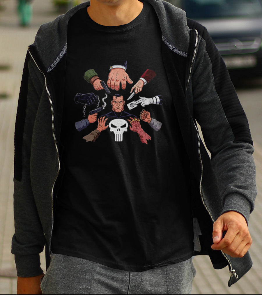 Punisher John Wick Crossover With Weapons And Skull T-Shirt
