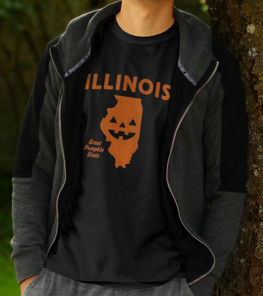 Illinois Map Jack O Lantern Great Pumpkin State Halloween T-Shirt