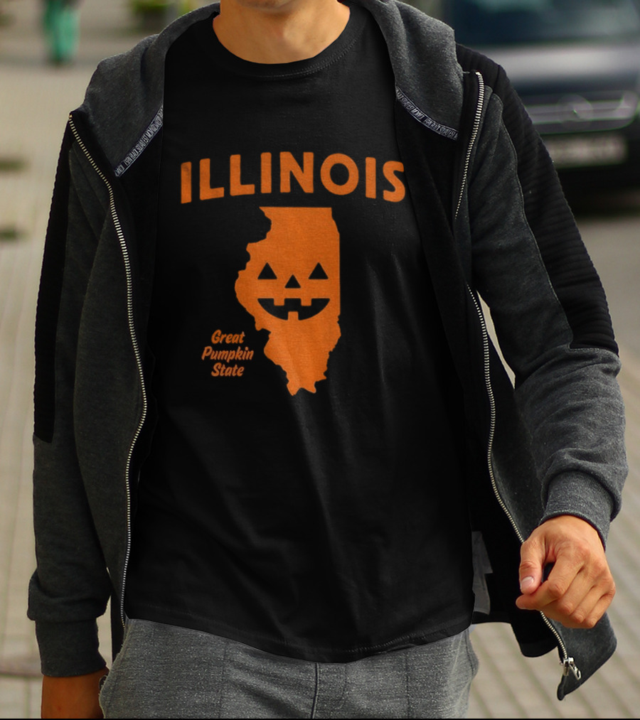 Illinois Map Jack O Lantern Great Pumpkin State Halloween T-Shirt