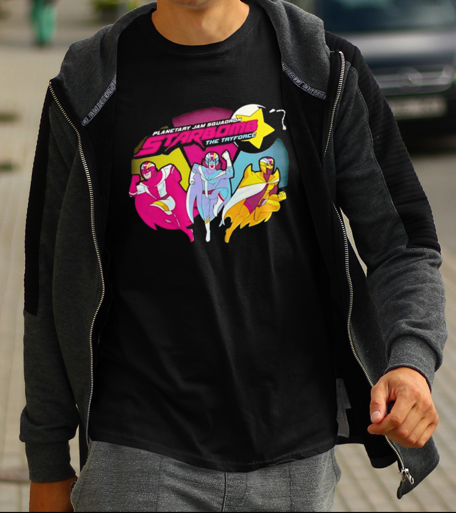 Planetary Jam Squadron Starbomb The Tryforce Retro Heroes T-Shirt