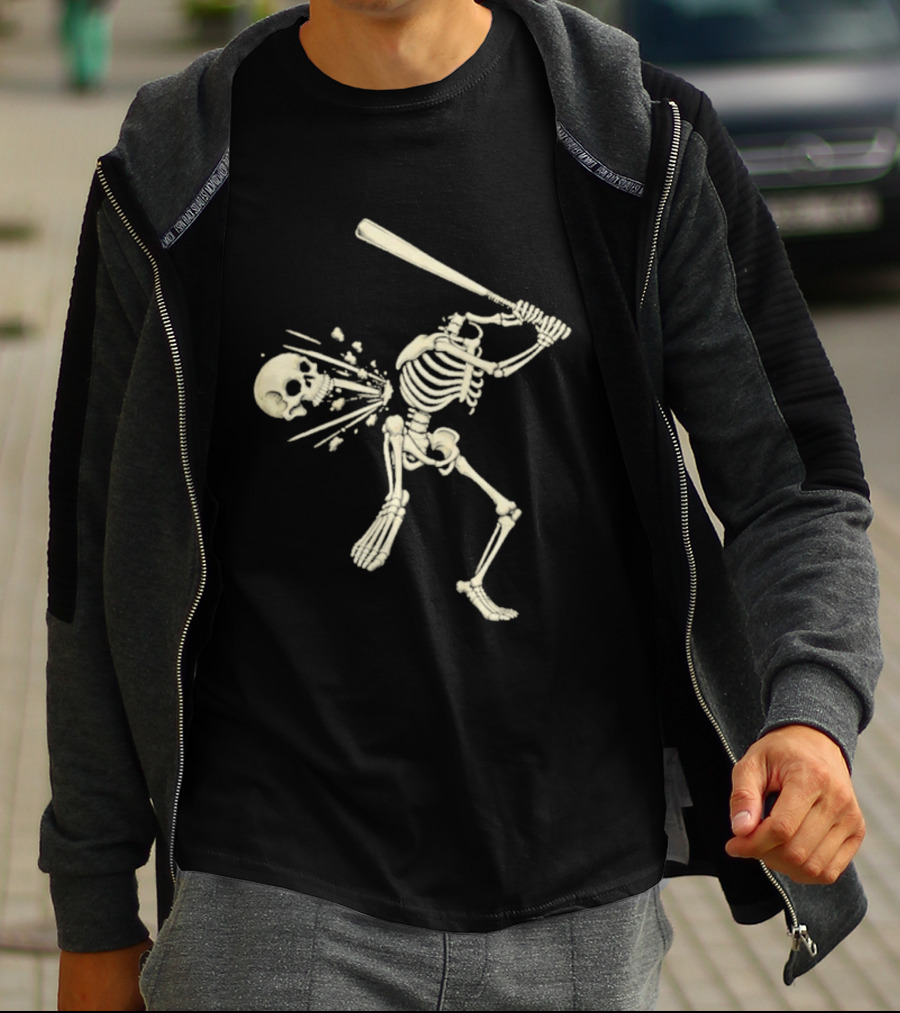 Swinging Skeleton Softball Halloween Vintage Skull Batter T-Shirt