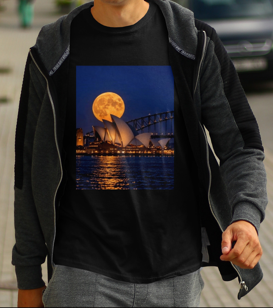 Harvest Moon Over Sydney Opera House And Harbour Bridge T-Shirt