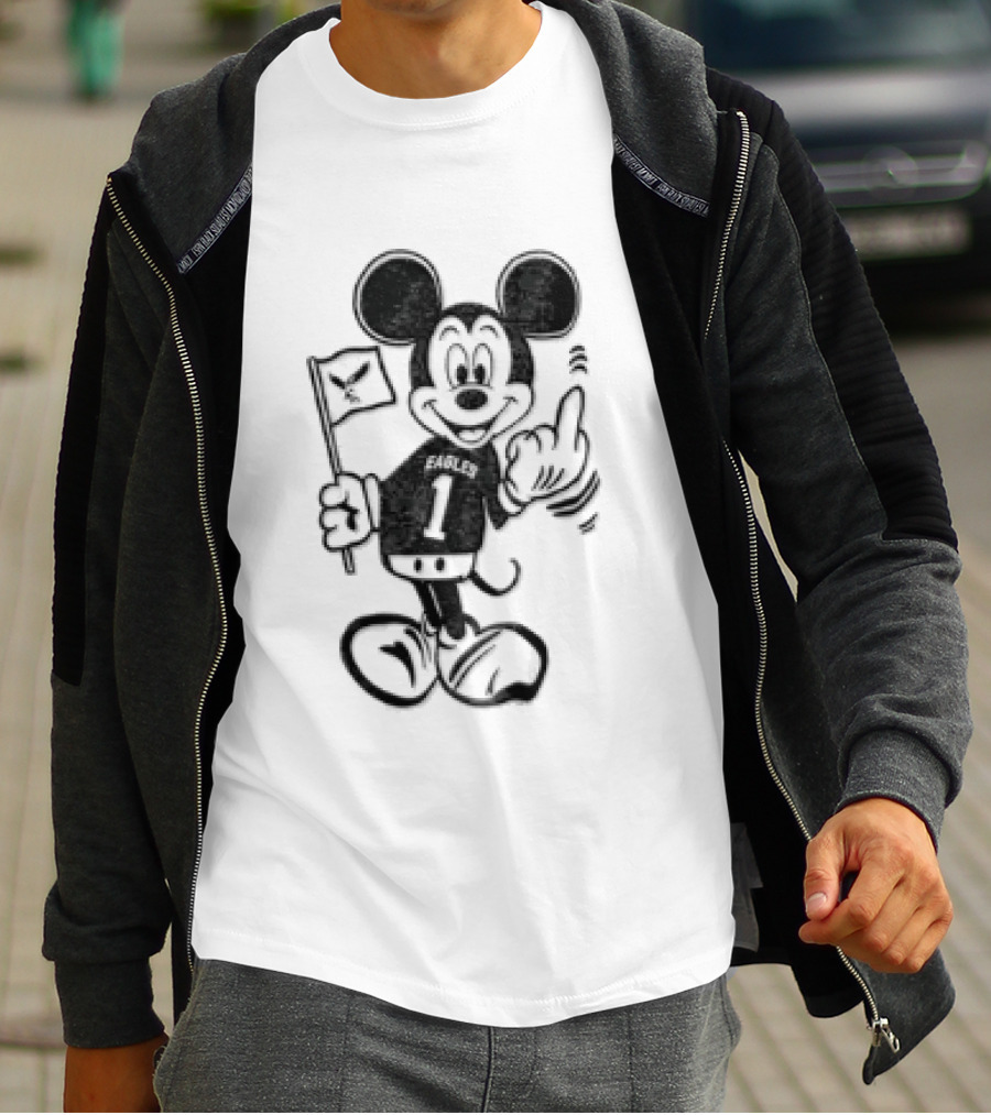Jalen Hurts Philadelphia Eagles Mickey Mouse Holding Flag Middle Finger T-Shirt