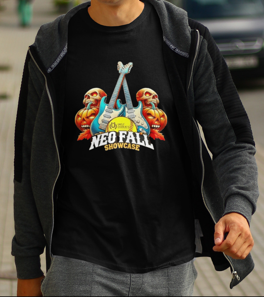 Uncle Charlie's NEO Fall Showcase Softball 2026 Halloween Guitar Skulls Pumpkins T-Shirt