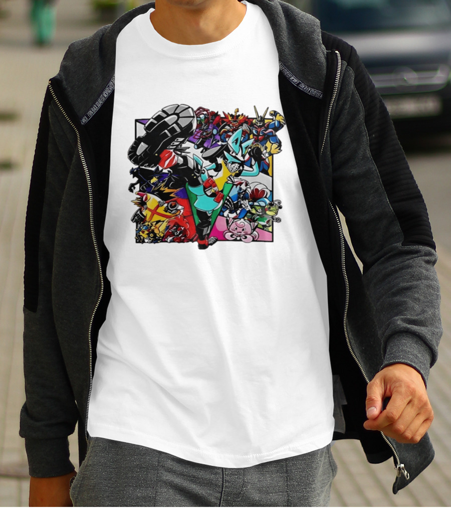 Lucario And Friends Anime Mashup With Megaman Yu Gi Oh Gundam Wigglytuff Pikachu Charizard T-Shirt