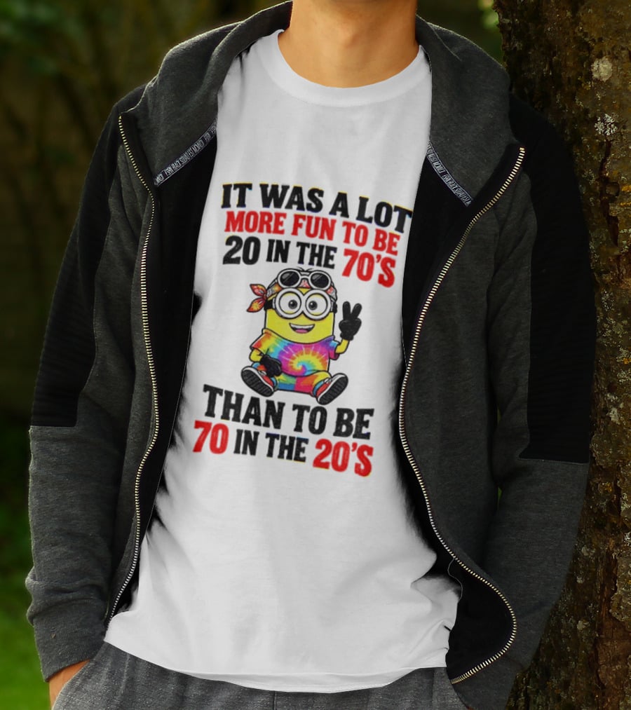 Minion Fun 20 In The 70s Not 70 In The 20s Groovy Tie Dye Vibes T-Shirt