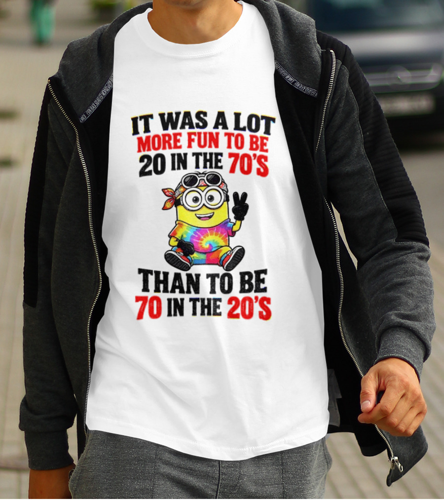 Minion Fun 20 In The 70s Not 70 In The 20s Groovy Tie Dye Vibes T-Shirt