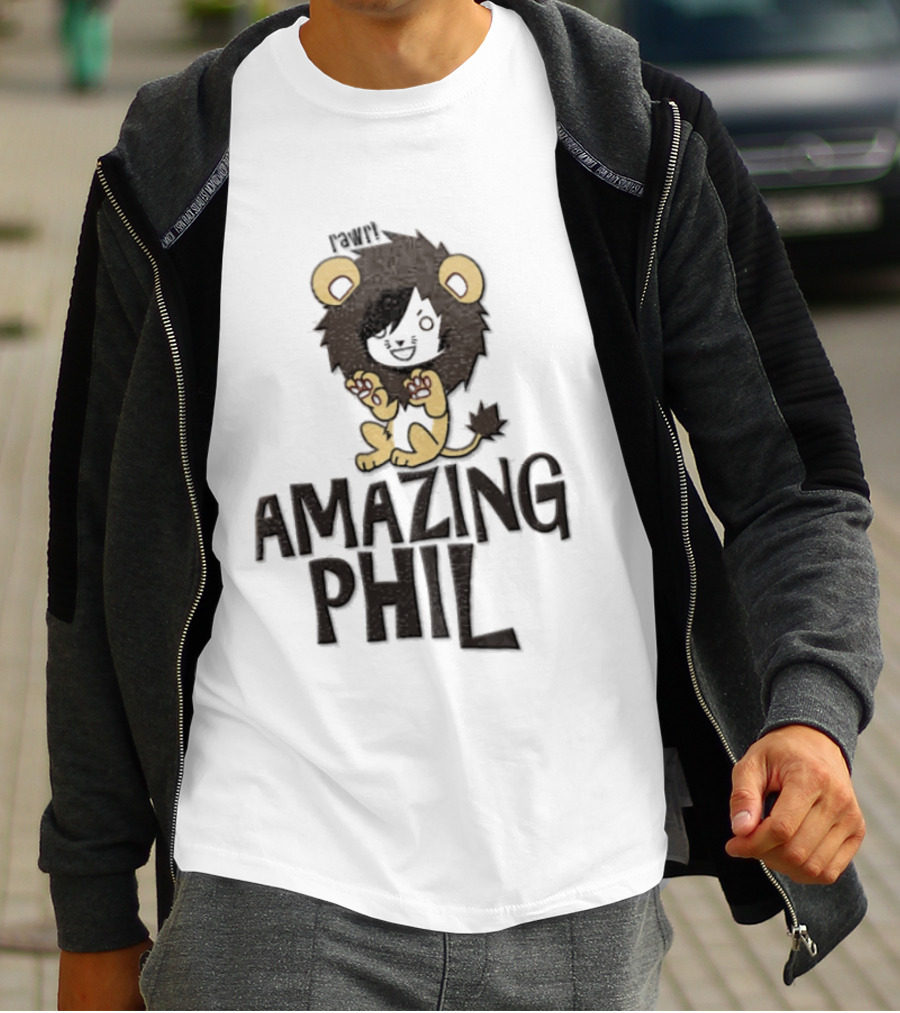 Amazing Phil Phil Rawr Cartoon Boy Wearing Lion T-Shirt