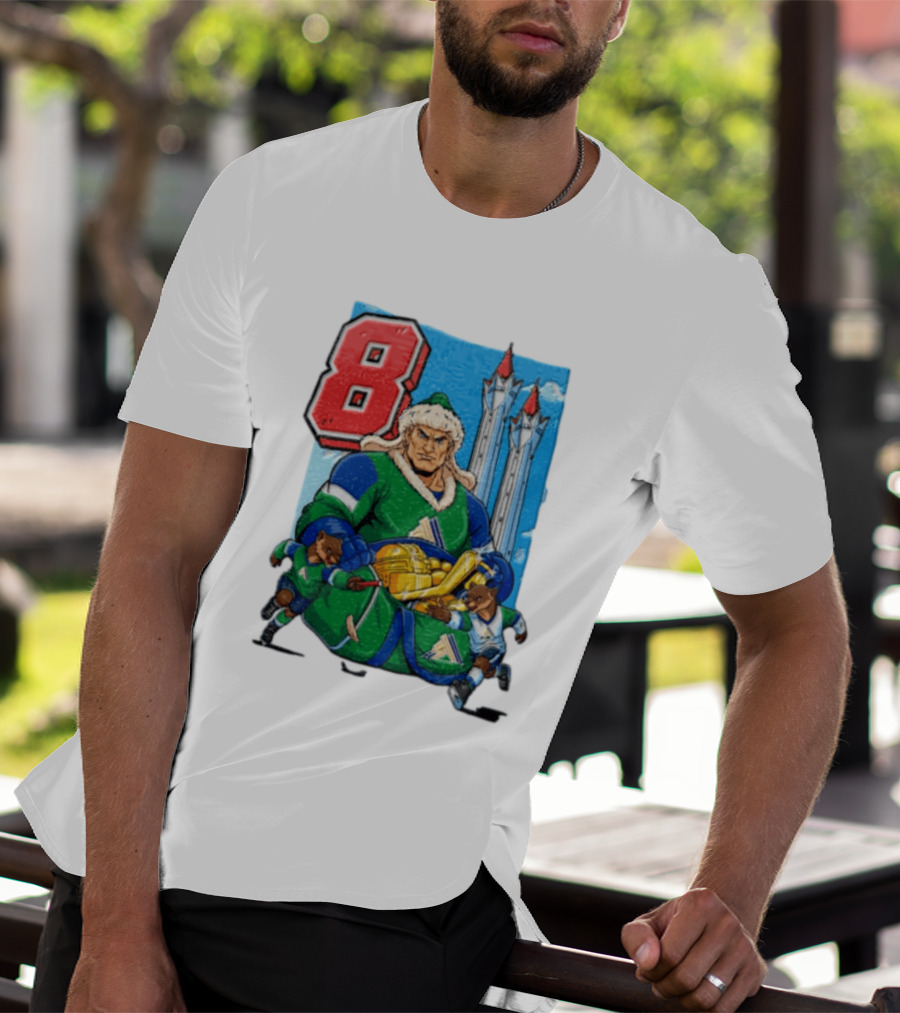 Shipachyov 8 Fur Hat Muscular Hockey Player Holding Gold Helmets T-Shirt
