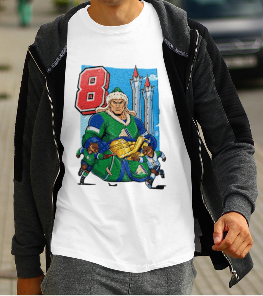 Shipachyov 8 Fur Hat Muscular Hockey Player Holding Gold Helmets T-Shirt