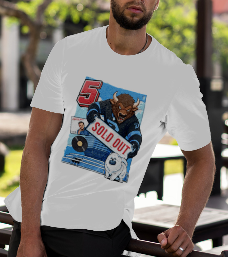 5 Bison Sold Out Sign White Fluffy Dog Holding Puck T-Shirt