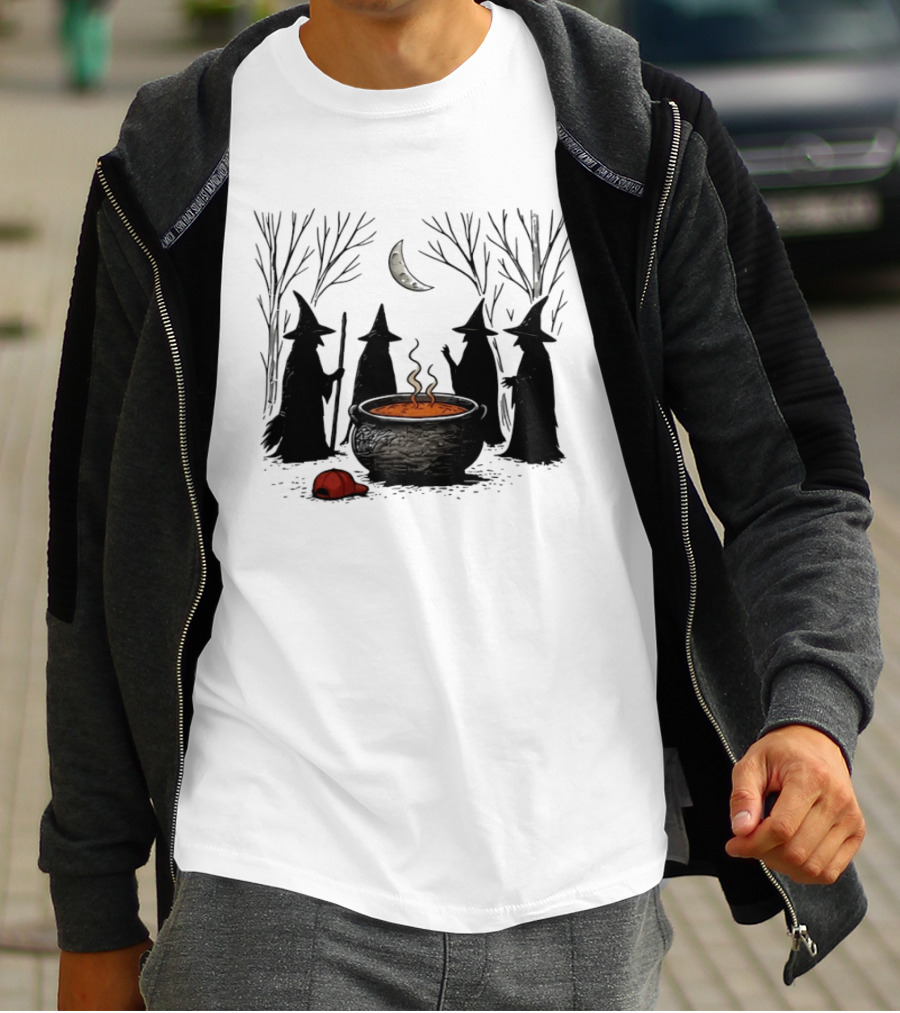 Midnight Witches Gathering Cauldron Moonlit Forest Baseball Cap T-Shirt