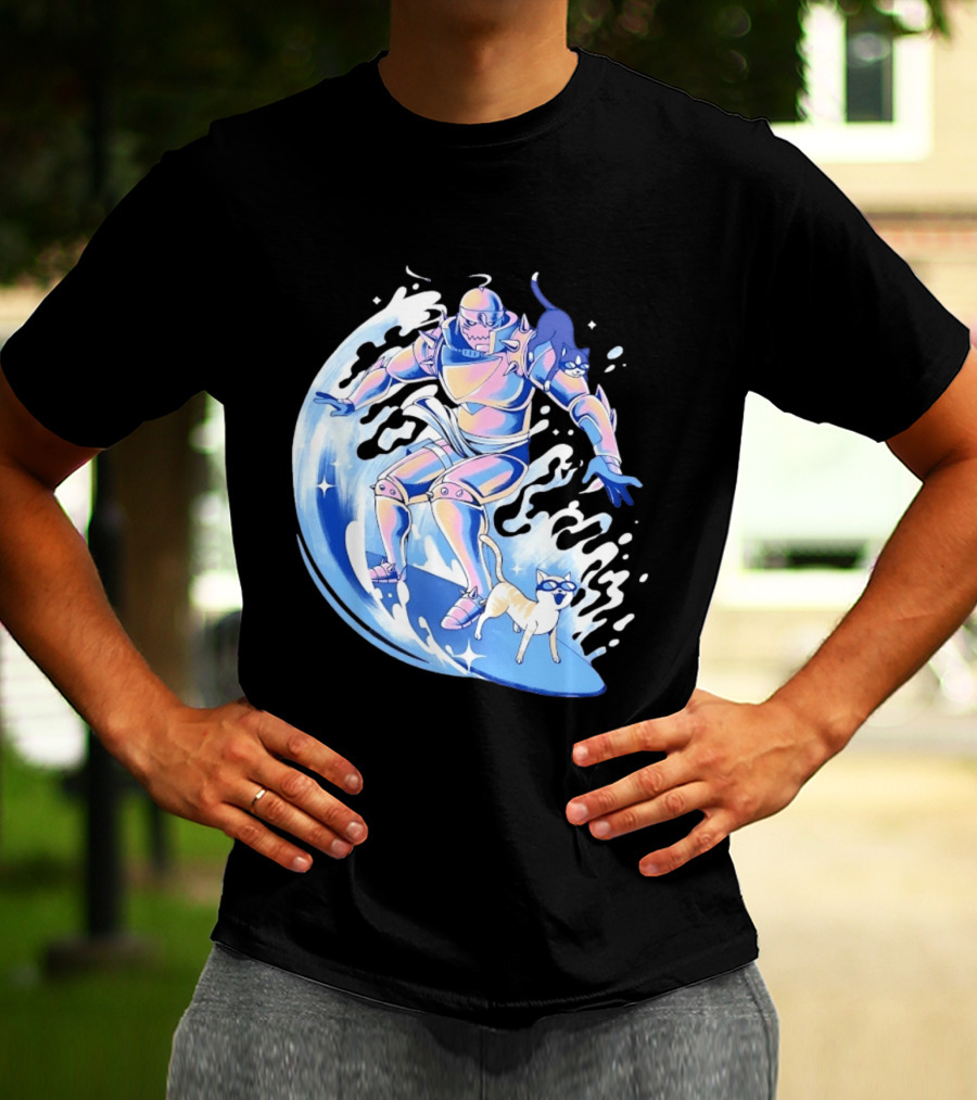 Alphonse Elric Surfing Adventure With Cool Cats On Waves T-Shirt