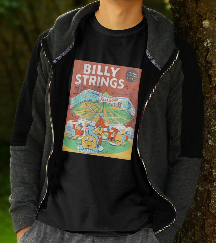 Billy Strings Denver Colorado 2026 Ball Arena Paramount Theatre September Concert Featuring Train Carousel Illustrations T-Shirt