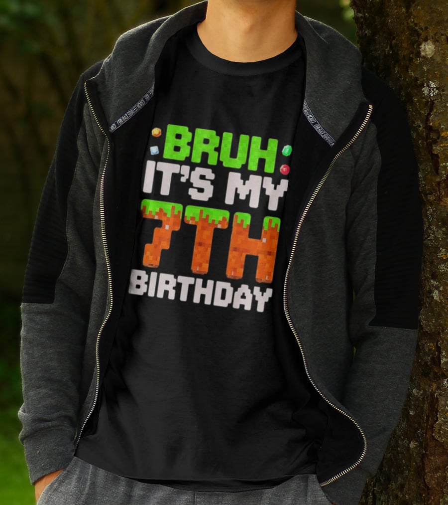 Bruh It's My 7th Birthday Pixel Gamer Style Block T-Shirt