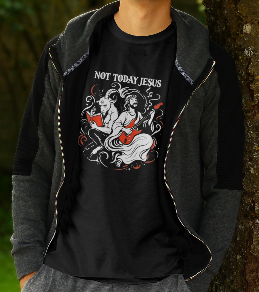 Not Today Jesus Guitar With Baphomet Goat T-Shirt