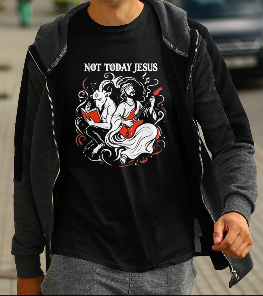 Not Today Jesus Guitar With Baphomet Goat T-Shirt